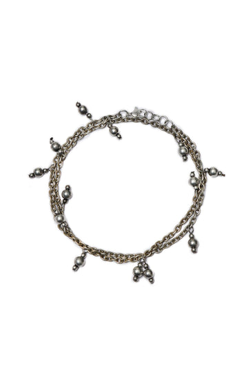 Set of 2: Silver-Plated Double Layered brass Chain Anklets With Bells